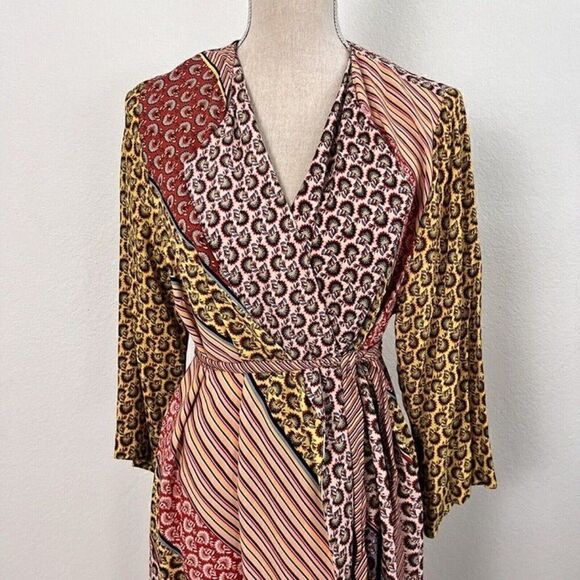 CAbi Womens Poet Patchwork Open Front Waist Tie Kimono Jacket Dress Boho Small - Picture 4 of 10